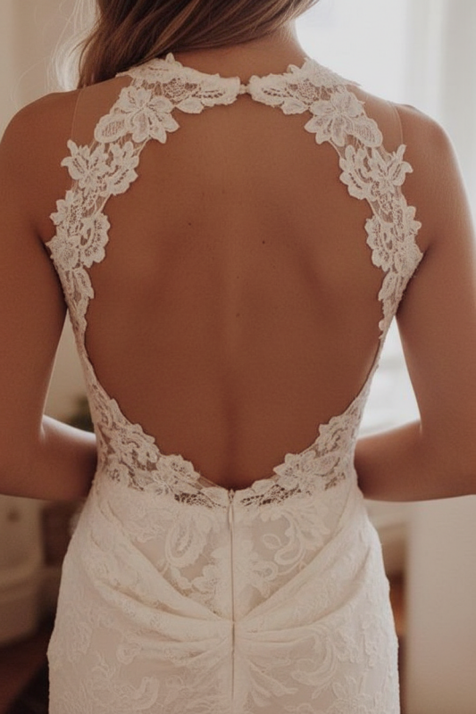 Romantic Lace Open Back Beach Mermaid Wedding Dress