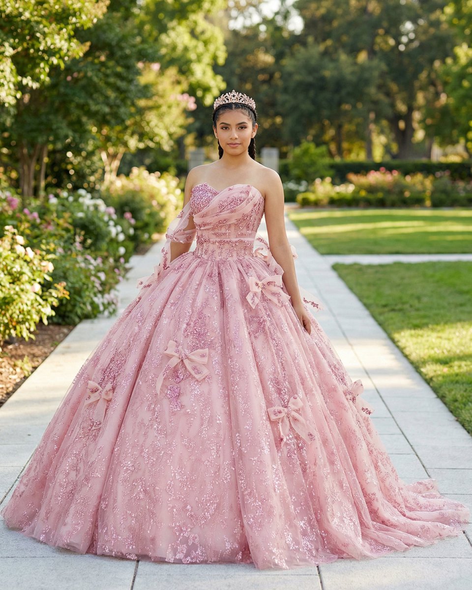 Romantic Pink Beading Quinceanera Dress Sequined Sleeveless with Bowknot
