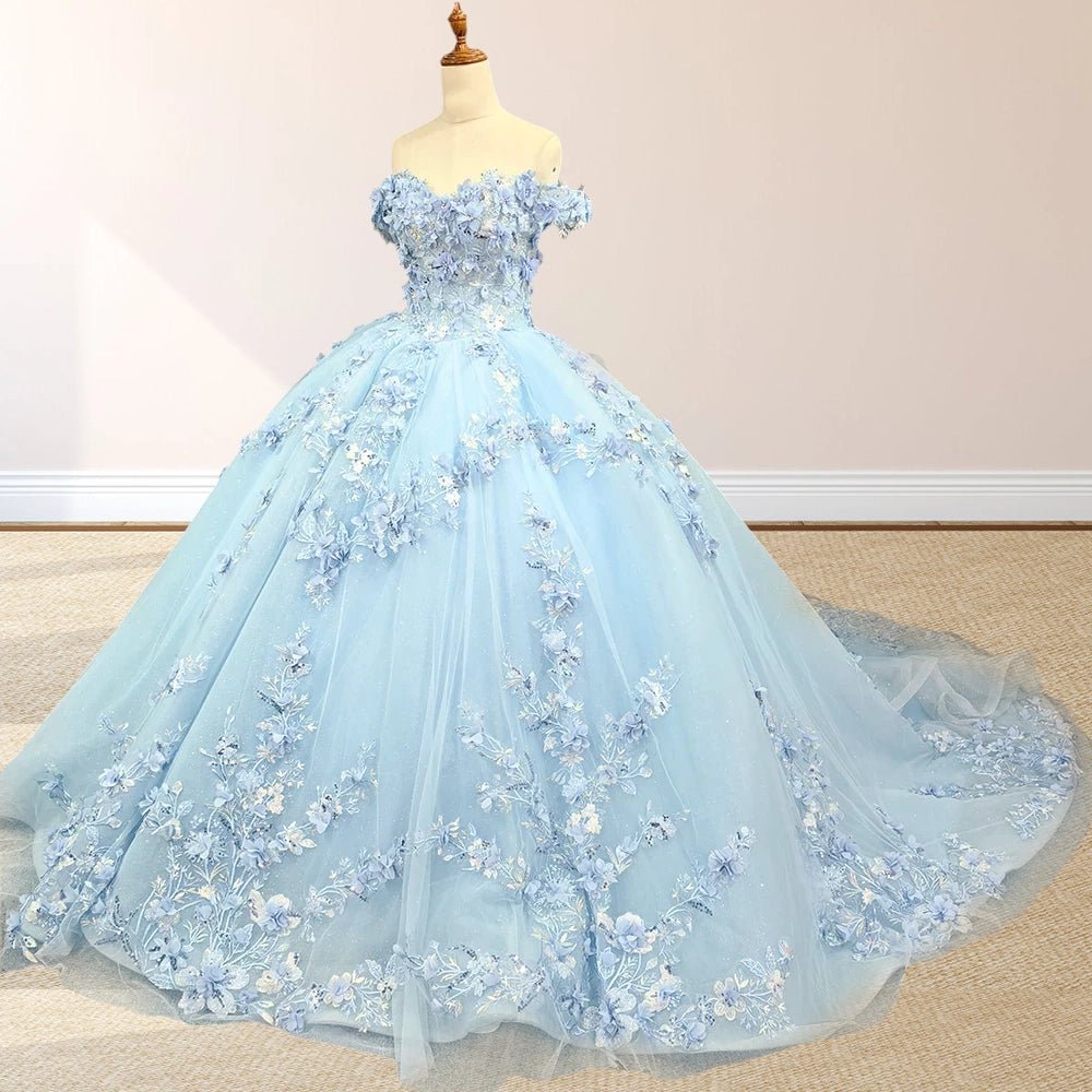 Romantic Sleeveless Beading Quinceanera Dresses with 3D Flower Appliques