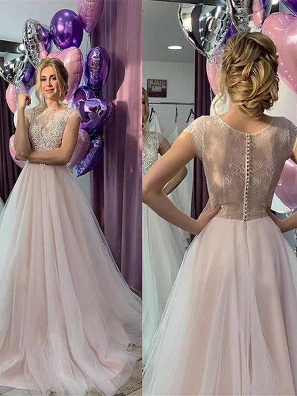 Romantic Short Sleeve Lace A-Line Wedding Dresses