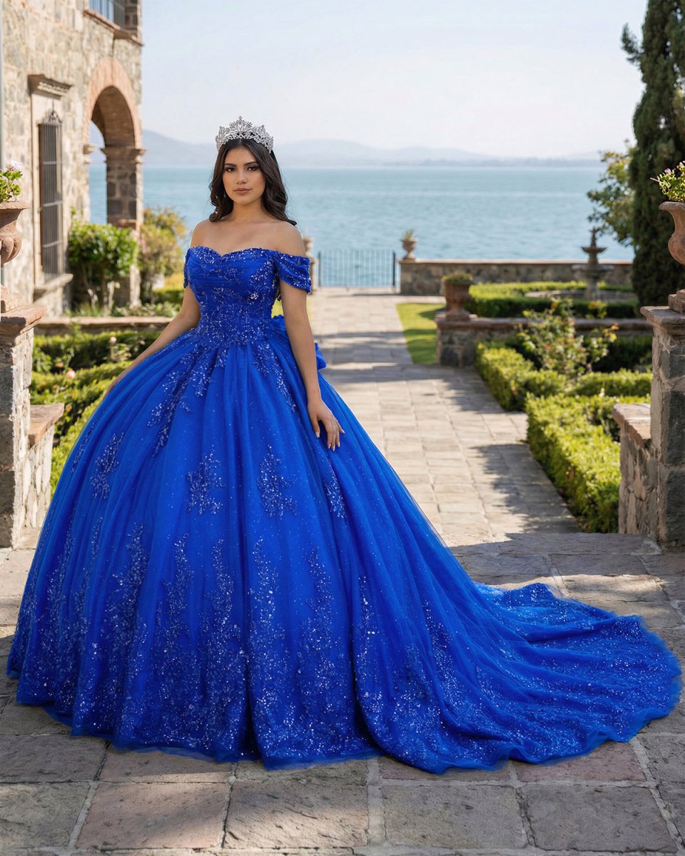 Royal Blue Ball-Gown Appliques Quinceanera Dresses with Train