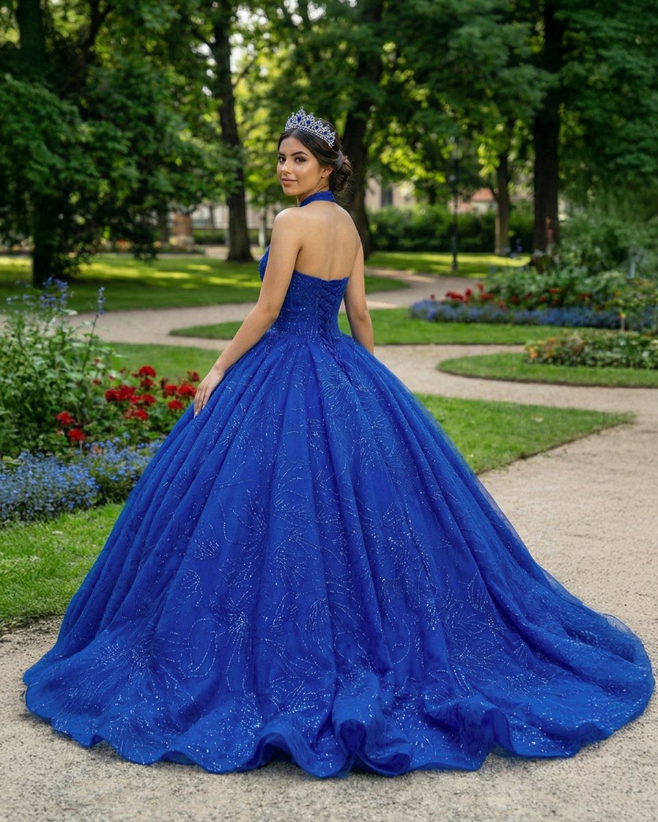 Royal Blue Ball Gown Halter Sleeveless Quinceanera Dress