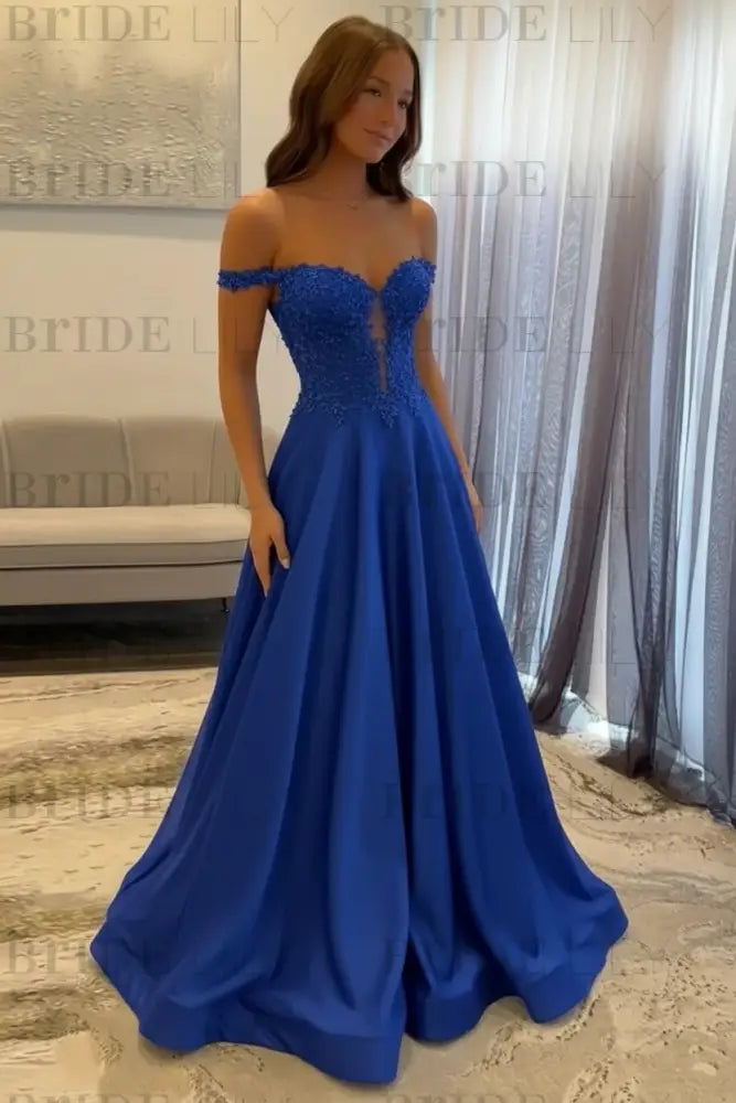 Off-the-Shoulder A-line Evening Dress Lace Prom Dress Long