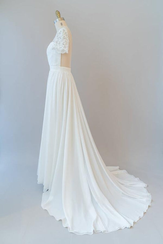 Ruffle Short Sleeve Chiffon A-line Wedding Dress