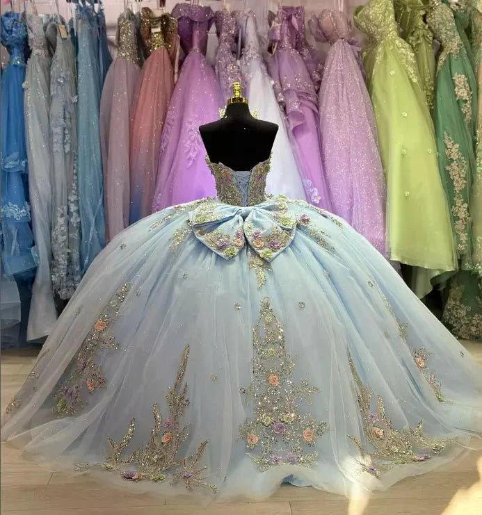 Sweetheart Ball Gown Tulle Sage Strapless Quinceanera Dress