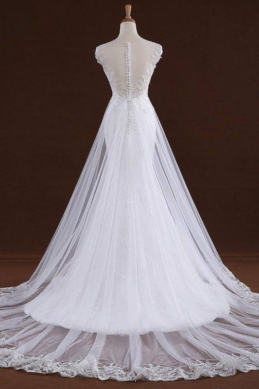 Sequine Appliques Tulle Mermaid Wedding Dress