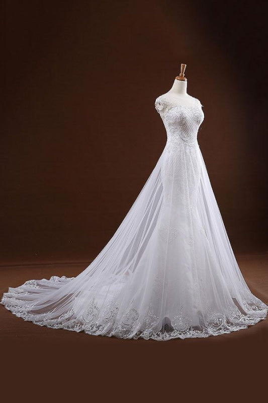 Sequine Appliques Tulle Mermaid Wedding Dress