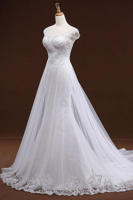 Sequine Appliques Tulle Mermaid Wedding Dress