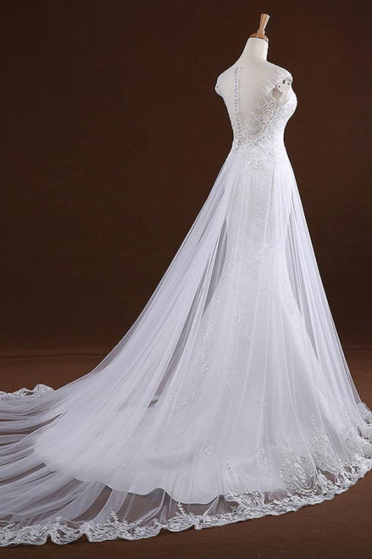 Sequine Appliques Tulle Mermaid Wedding Dress