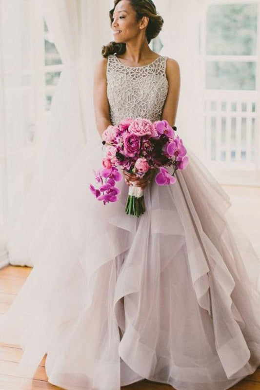 Sexy Backless A-Line Beading Beach Wedding Dress Long