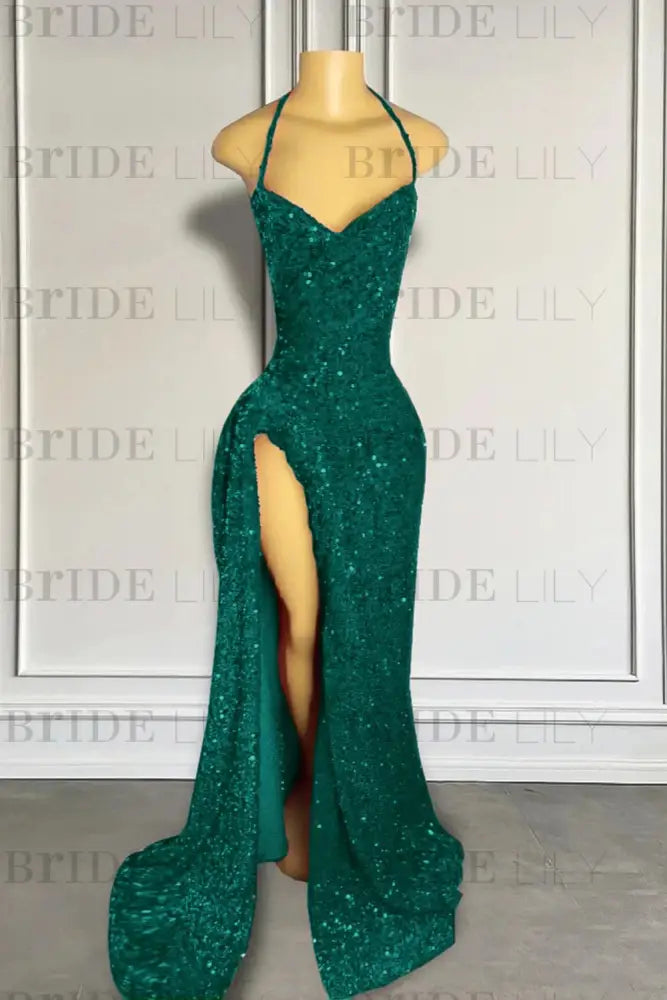 Shiny Sequined Red Prom Dress Mermaid with Front Split