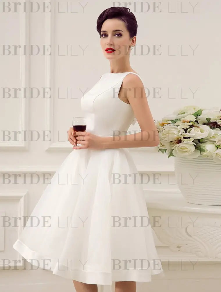 Short Wedding Dress Vintage Bridal Dress 1950’S Bateau Sleeveless Reception Bridal Gown