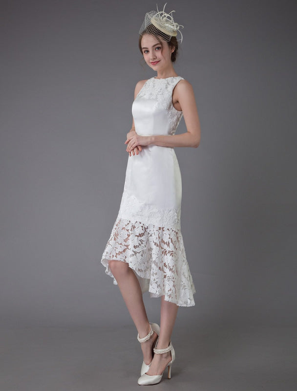 Short Wedding Dress Vintage Jewel Sleeveless Sheath Bridal Dress