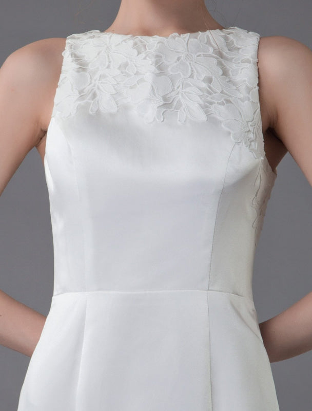 Short Wedding Dress Vintage Jewel Sleeveless Sheath Bridal Dress