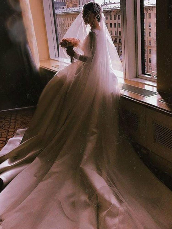 Simple Jewel Long Sleeve A-line Wedding Dresses