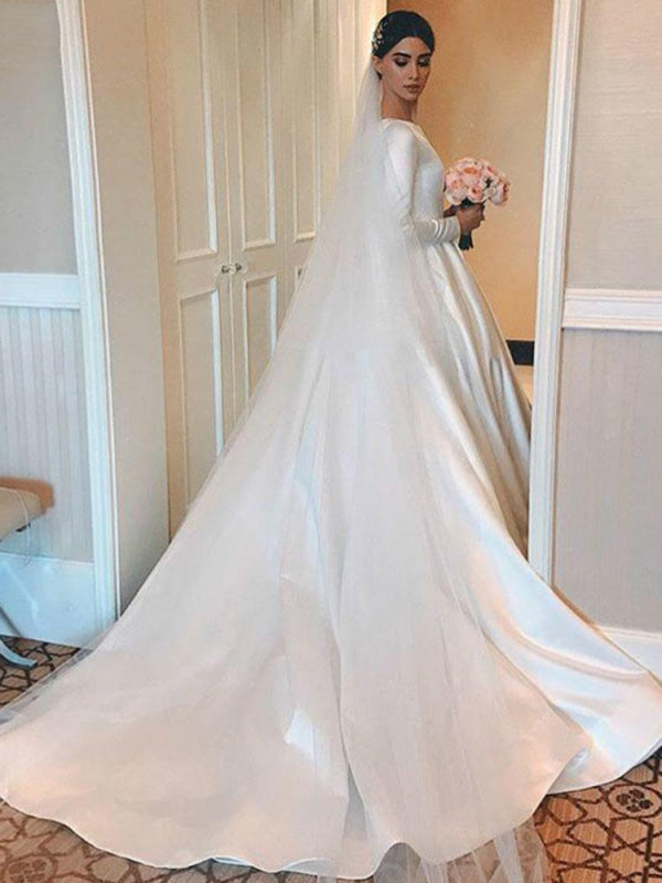 Simple Jewel Long Sleeve A-line Wedding Dresses