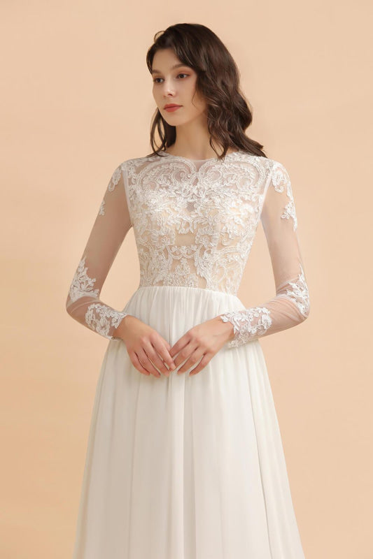 Simple Long Sleeves Lace Floor Length Boho Wedding Dresses