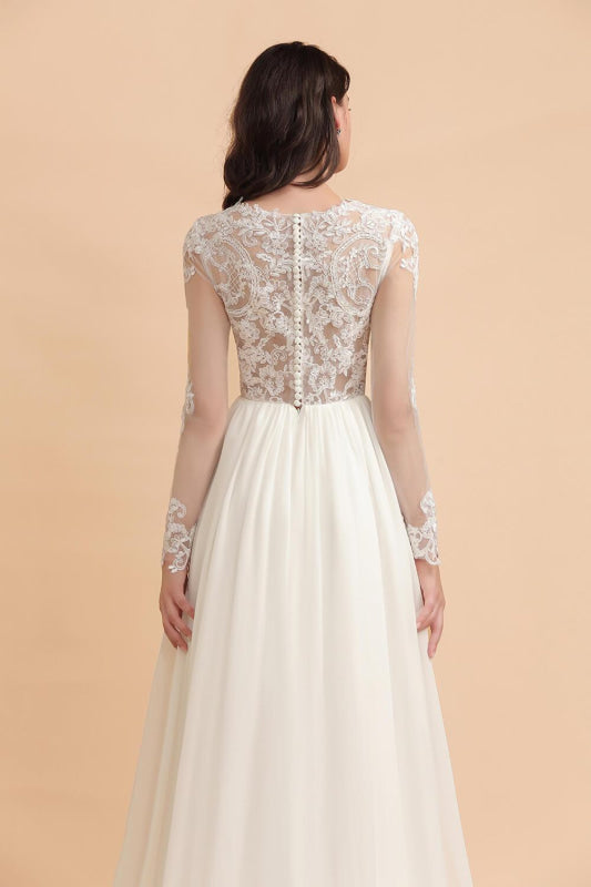 Simple Long Sleeves Lace Floor Length Boho Wedding Dresses