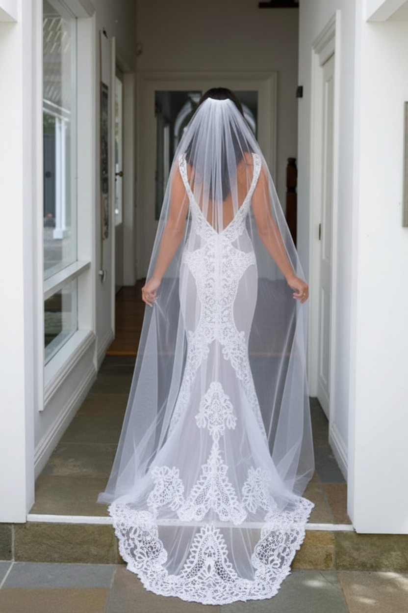 Simple V-Neck Sleeveless Mermaid Lace Backless Beach Wedding Dress