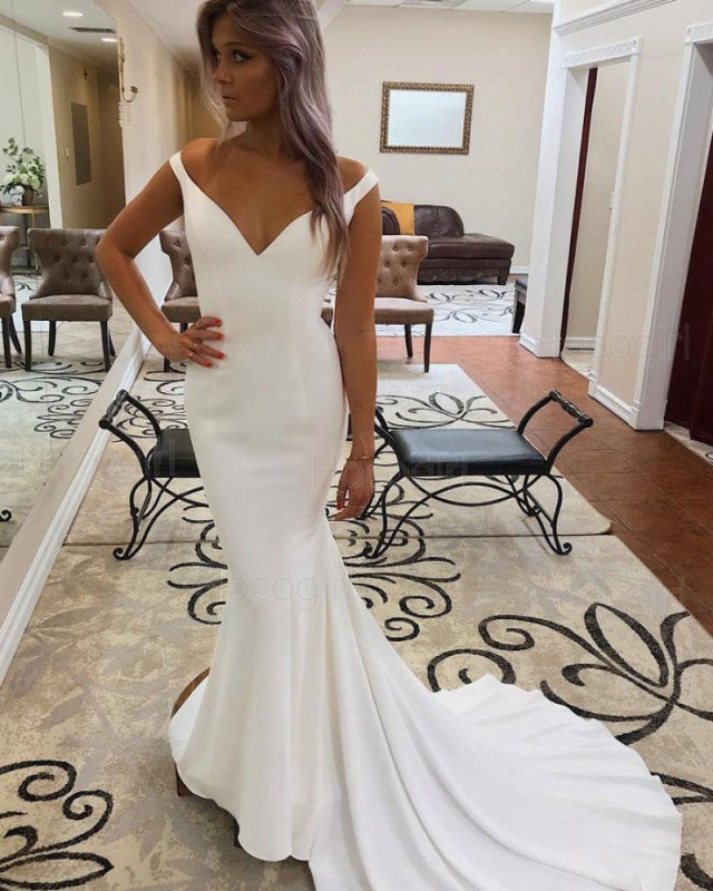 Off-Shoulder Beach Wedding Dress | Simple Elegant Boho Bridal Gown