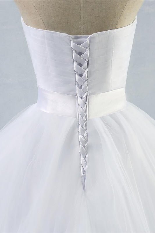 Simple Ruffle Strapless Tulle A-line Wedding Dress