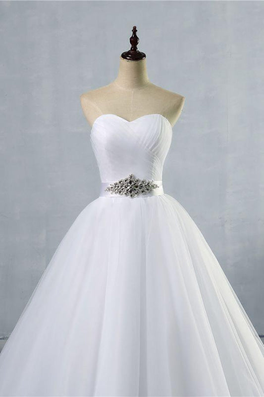Simple Ruffle Strapless Tulle A-line Wedding Dress