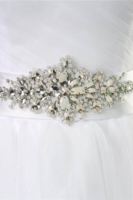 Simple Ruffle Strapless Tulle A-line Wedding Dress