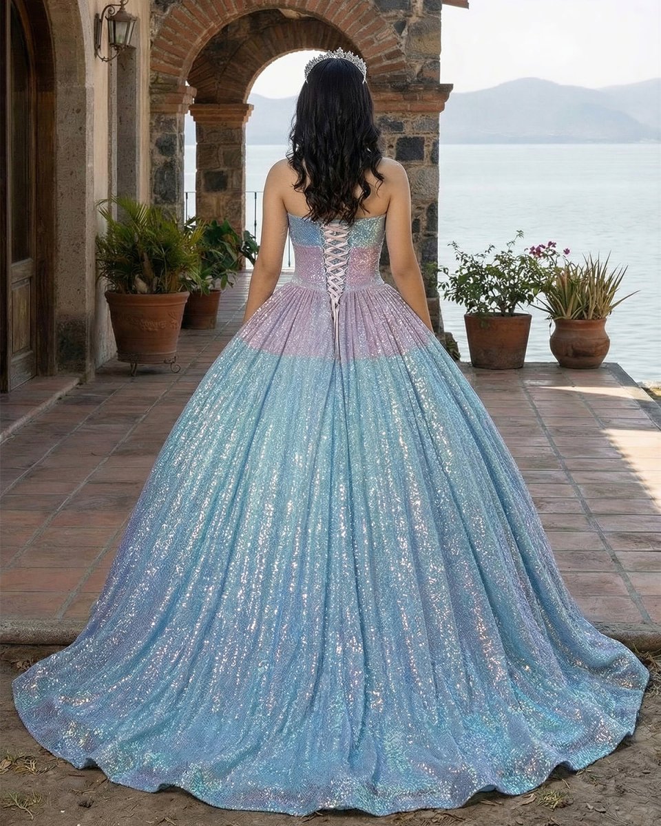 Simple Sequined Shimmer Party Dress with Train