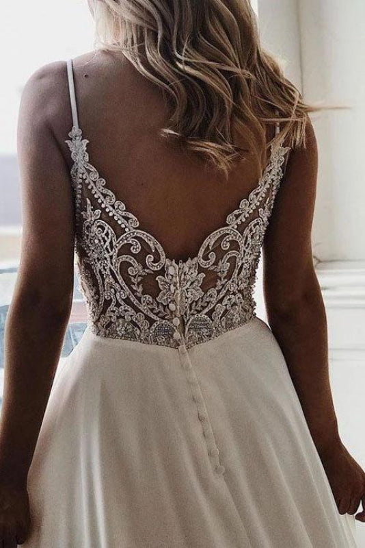 Simple Spaghetti Strap Chiffon Beach Wedding Dress