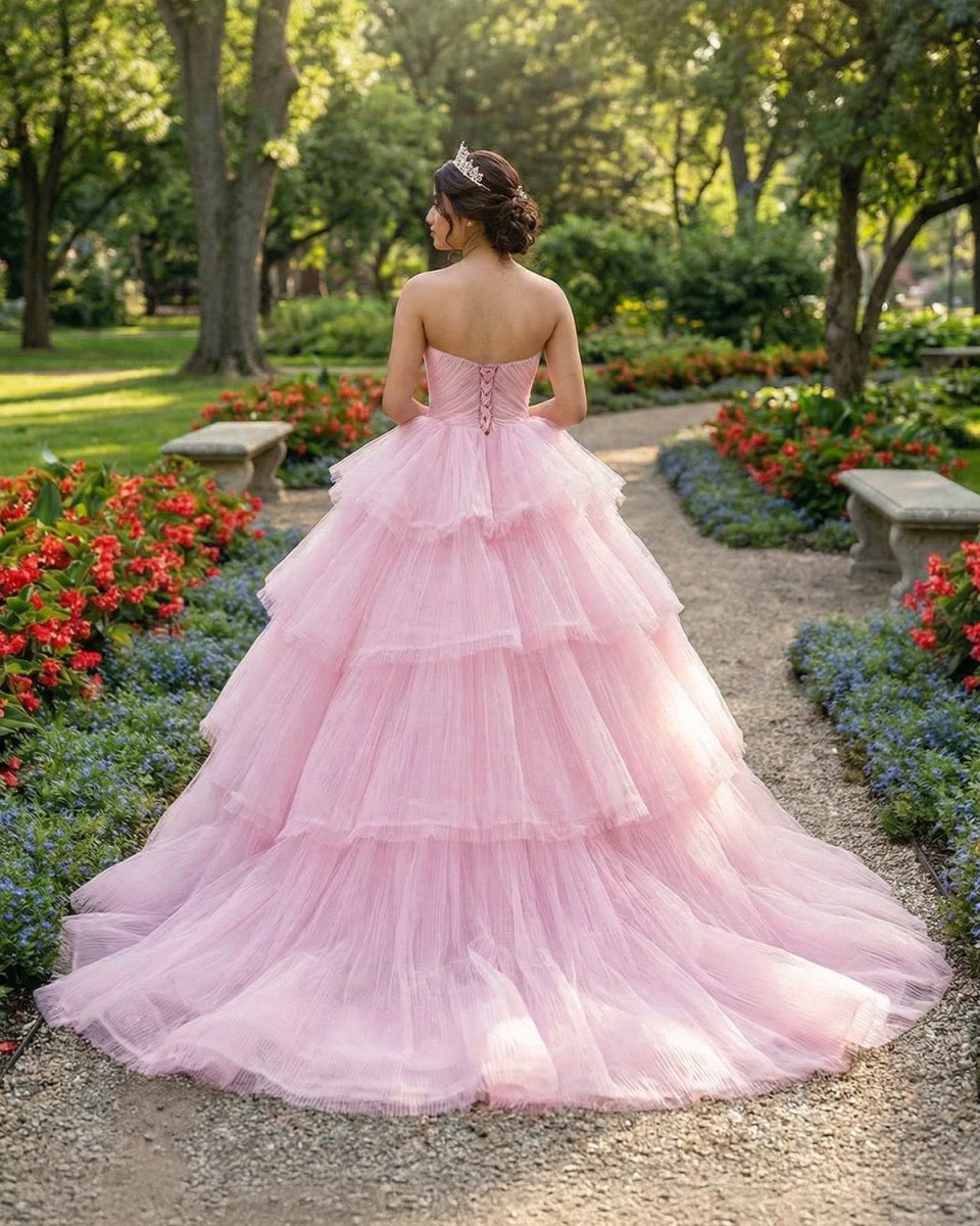 Quinceanera Dress Tiered Ball Gown Long Evening Dresses with Diamonds