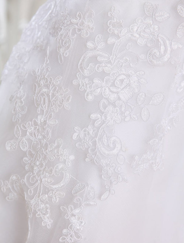 Simple Wedding Dresses Short Lace Applique Illusion Half Sleeve Tea Length Bridal Dress Exclusive
