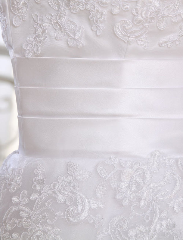 Simple Wedding Dresses Short Lace Applique Illusion Half Sleeve Tea Length Bridal Dress Exclusive