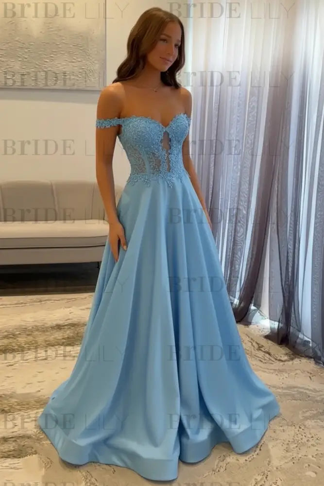 Off-the-Shoulder A-line Evening Dress Lace Prom Dress Long