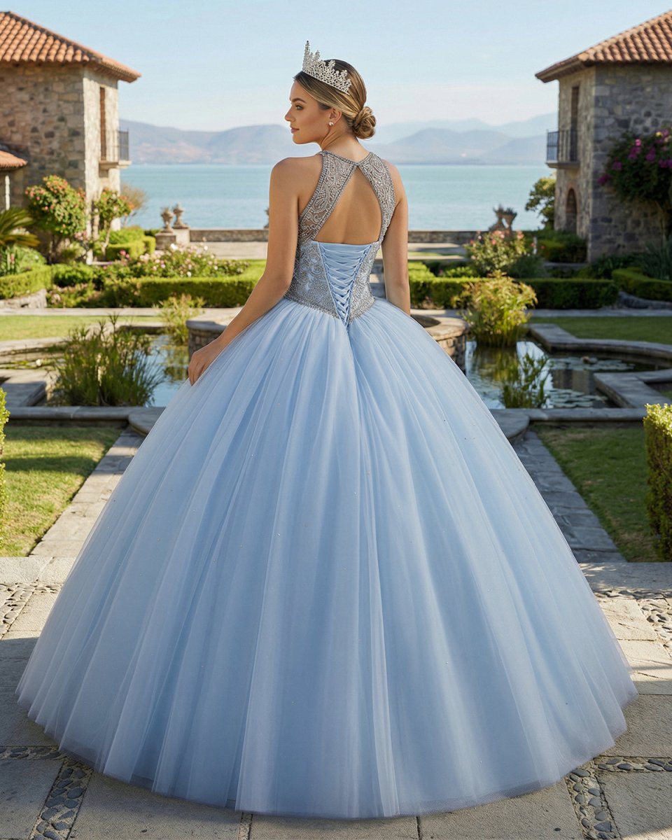 Sky Blue Quinceanera Dress Beaded Junior Prom Dress