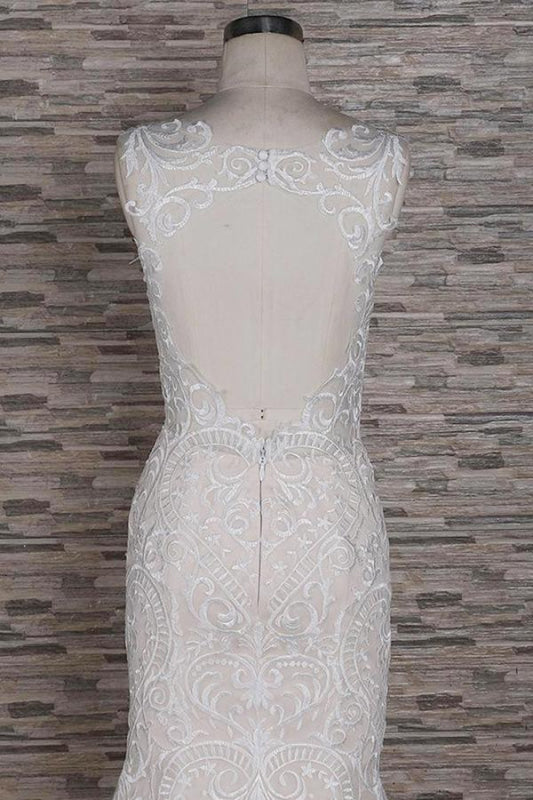 Sleek Square Neck Appliques Mermaid Wedding Dress