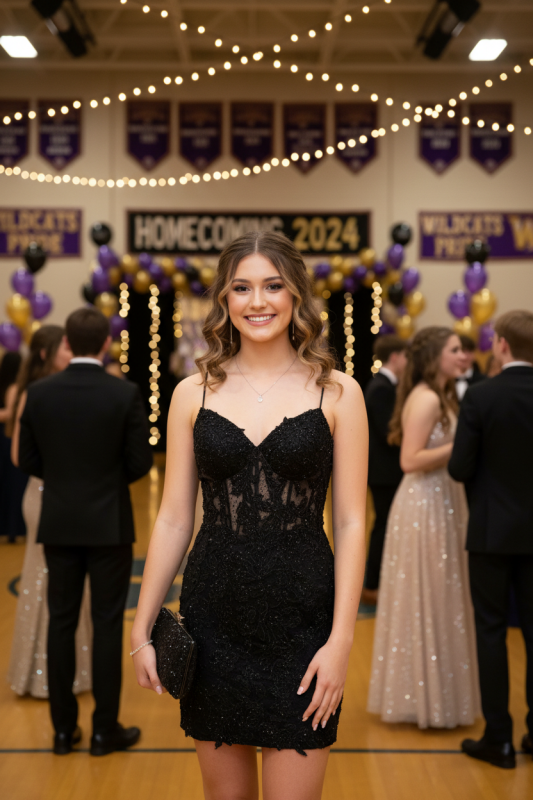 Sleeveless Black Lace Homecoming Dress Spaghetti Straps