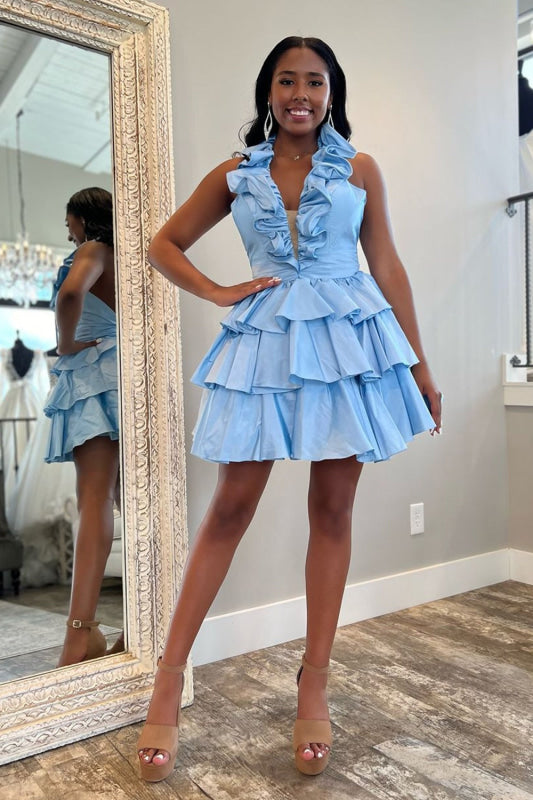 Sleeveless V-Neck Red A Line Homecoming Dress With Ruffles