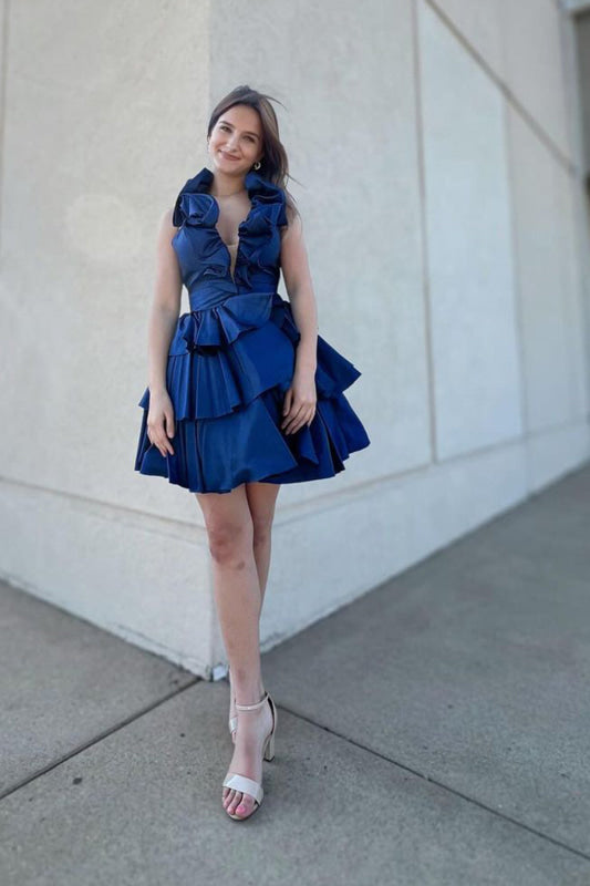 Sleeveless V-Neck Red A Line Homecoming Dress With Ruffles