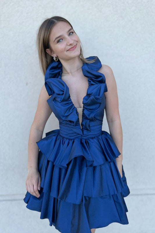 Sleeveless V-Neck Red A Line Homecoming Dress With Ruffles
