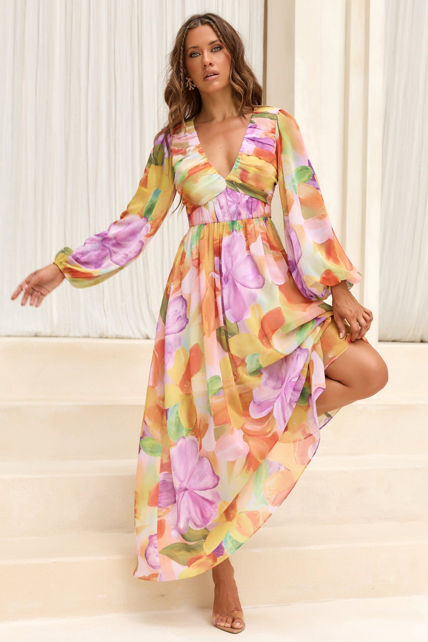 Soft Seduction Chiffon Maxi Dress - Orange Multi