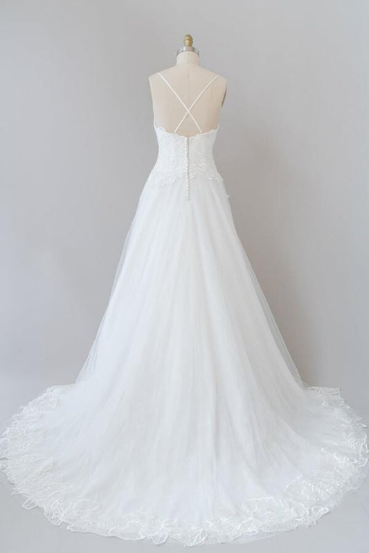 Spaghetti Strap Applique Tulle A-line Wedding Dress