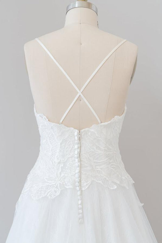 Spaghetti Strap Applique Tulle A-line Wedding Dress