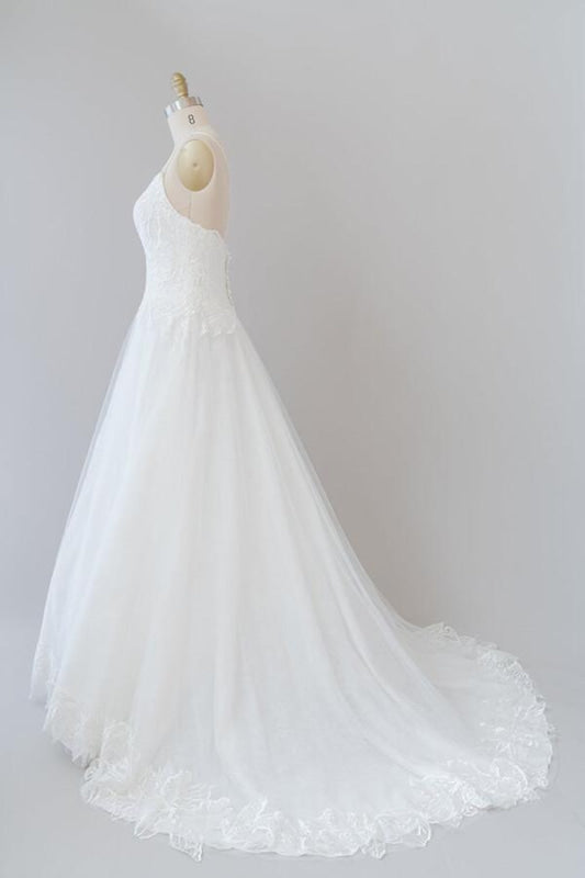Spaghetti Strap Applique Tulle A-line Wedding Dress