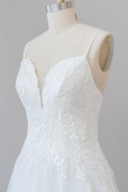 Spaghetti Strap Applique Tulle A-line Wedding Dress