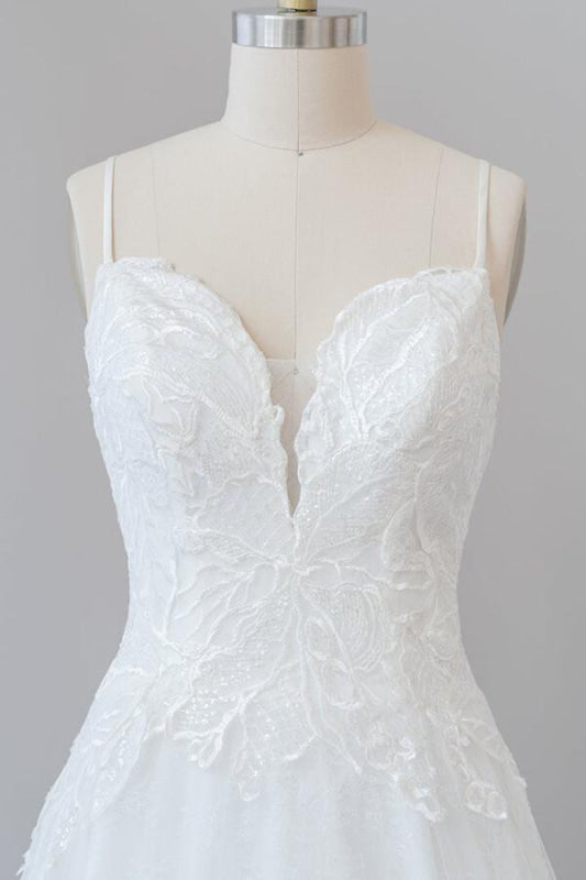 Spaghetti Strap Applique Tulle A-line Wedding Dress