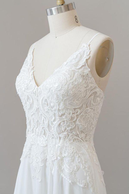Spaghetti Strap Appliques Chiffon Wedding Dress