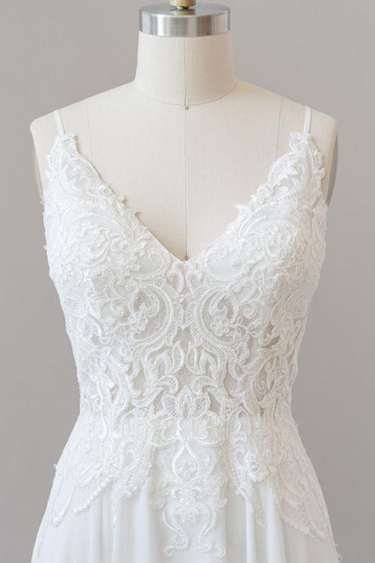Spaghetti Strap Appliques Chiffon Wedding Dress