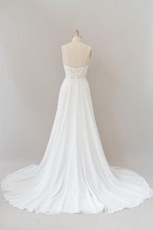 Spaghetti Strap Appliques Chiffon Wedding Dress
