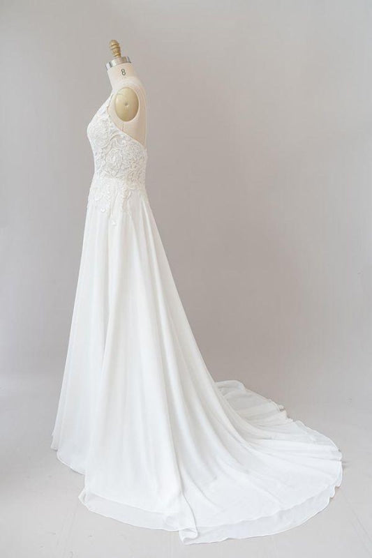 Spaghetti Strap Appliques Chiffon Wedding Dress