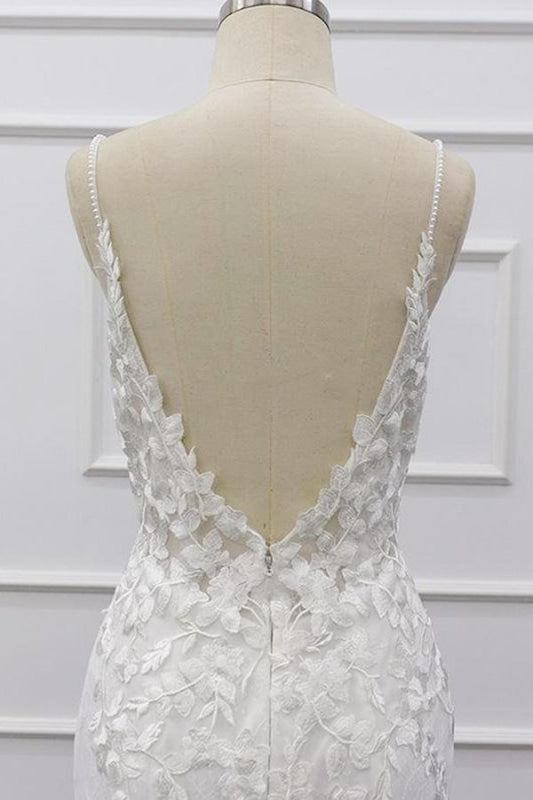 Spaghetti Strap Lace Mermaid Wedding Dress with Appliqués